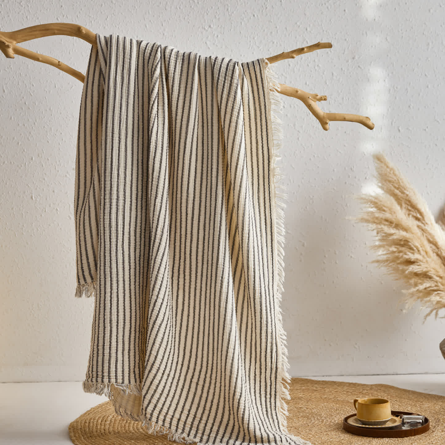 4-Layer Cotton Striped Muslin Throw - Gray - 51"W x 63"L - image 22