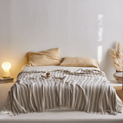 4-Layer Cotton Striped Muslin Throw - Blue - 59"W x 79"L - image 26