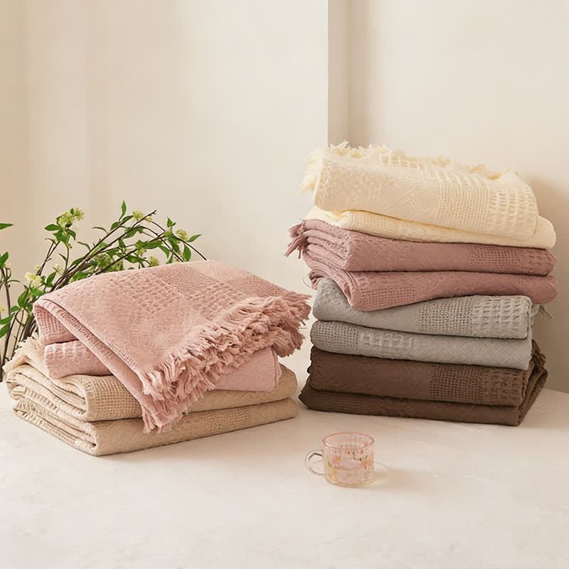 Checkerboard Waffle Cotton Quilt Blanket - image 1