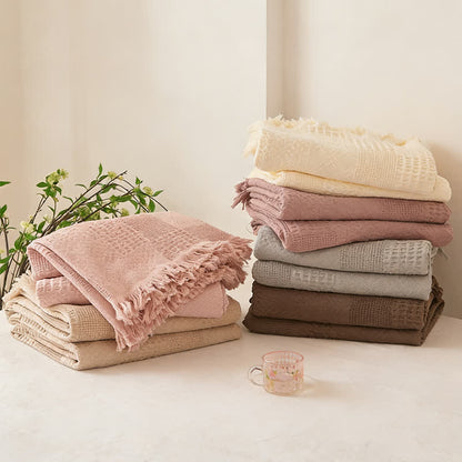 Checkerboard Waffle Cotton Quilt Blanket - image 1