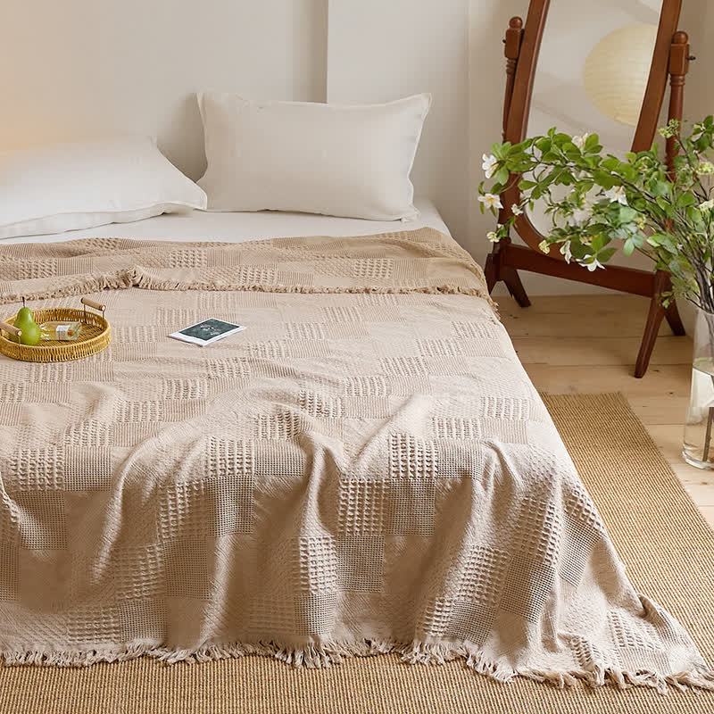 Checkerboard Waffle Cotton Quilt Blanket - image 0