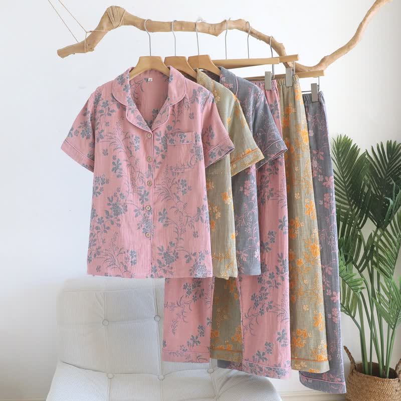 Branch & Floral Pure Cotton Pajama Set - image 0