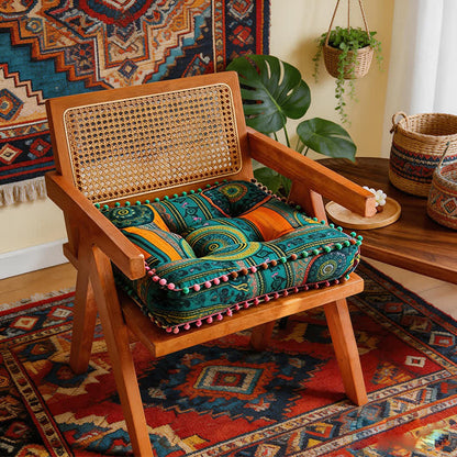 Bohemian Cotton Linen Ethnic Chair Pad - Green - 16"W x 16"L x 3"H - image 1