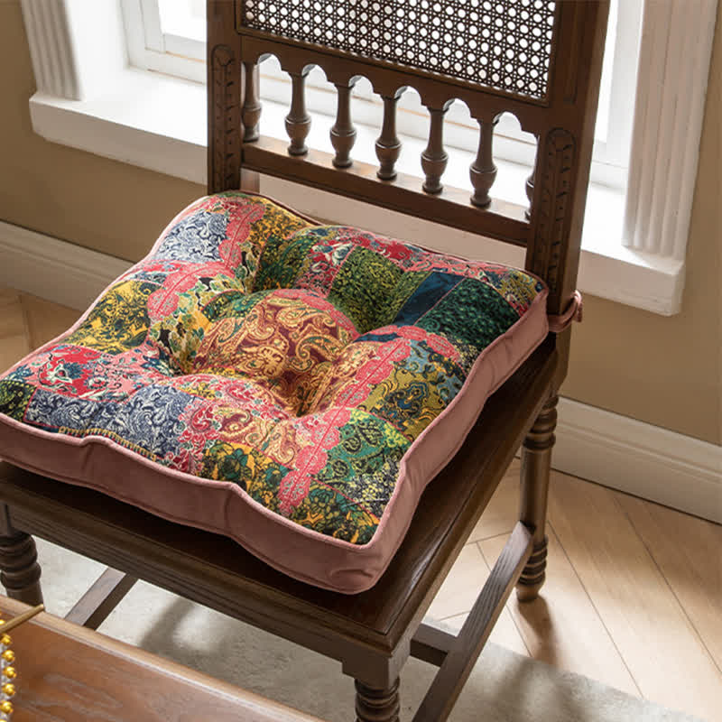 Bohemian Patchwork Chair Pad with Secure Ties - Pink - 16"W x 16"L x 1"H - image 5