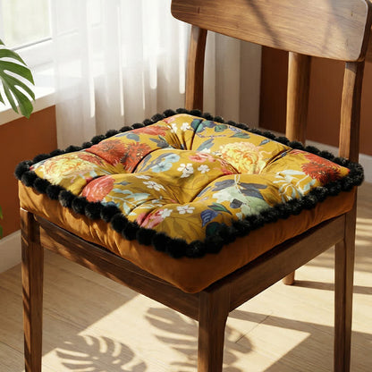 Vintage Floral Seat Cushion with Pom-Pom Trim - image 6