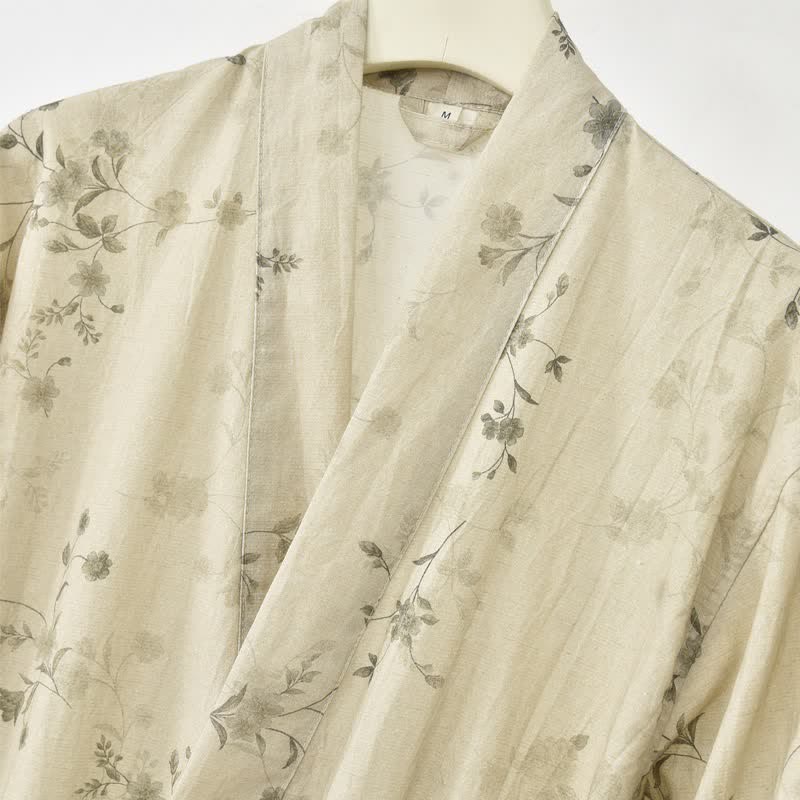 Elegant Floral Cotton Linen Kimono Robe - image 2