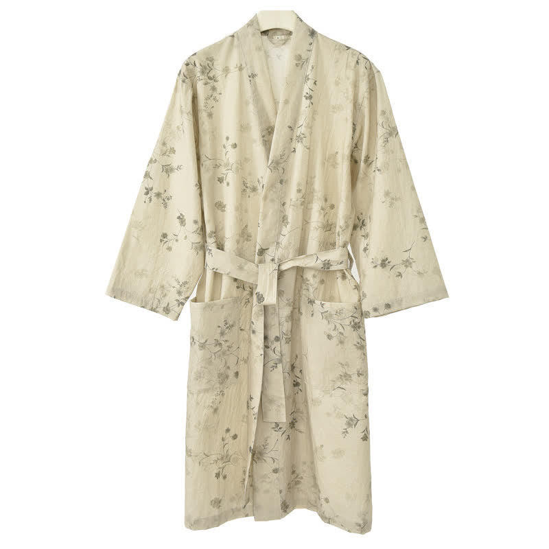 Elegant Floral Cotton Linen Kimono Robe - image 3