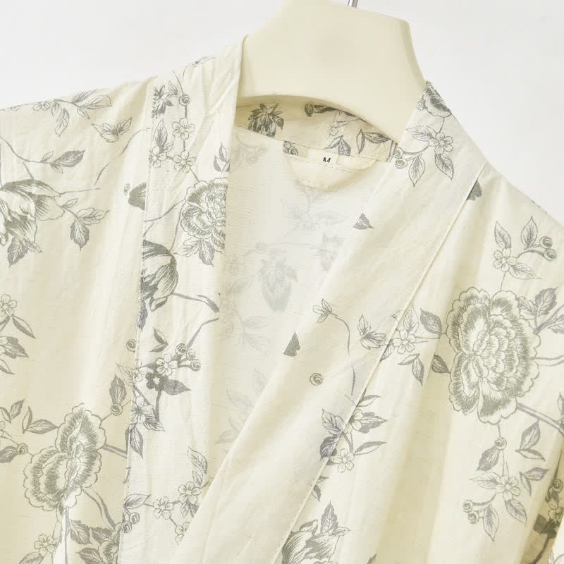 Pastoral Floral Cotton Linen Kimono Robe - image 4