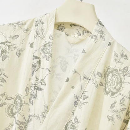 Pastoral Floral Cotton Linen Kimono Robe - image 4