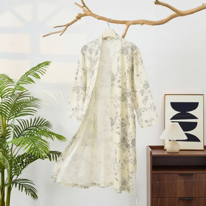 Pastoral Floral Cotton Linen Kimono Robe - image 3