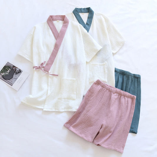 Japanese-Style Cotton Gauze Short Sleeve Pajama Set - image 0