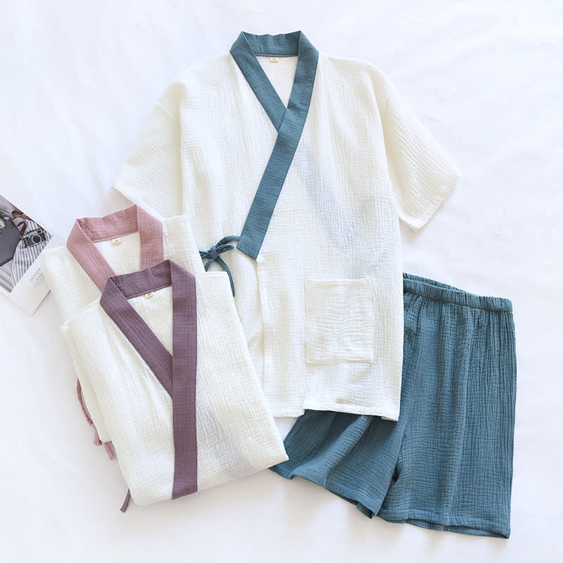 Japanese-Style Cotton Gauze Short Sleeve Pajama Set - image 2