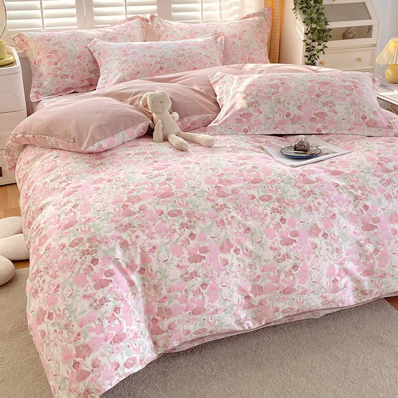 Pink Floral Pure Cotton Bedding Set(4PCS) - image 1
