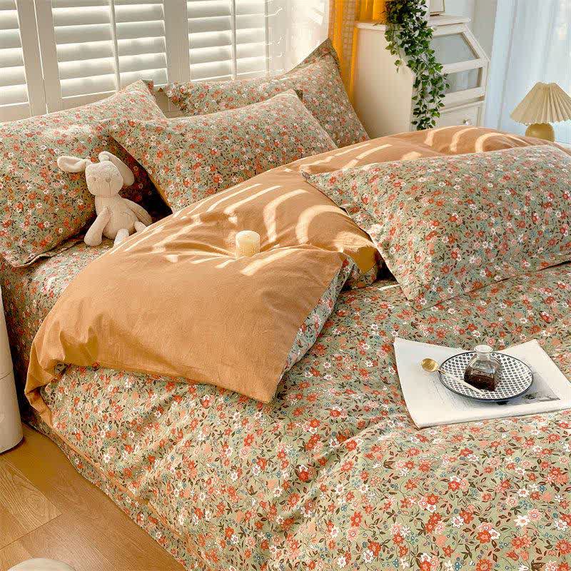 Vintage Floral Leaf Pure Cotton Bedding Set(4PCS) - image 5