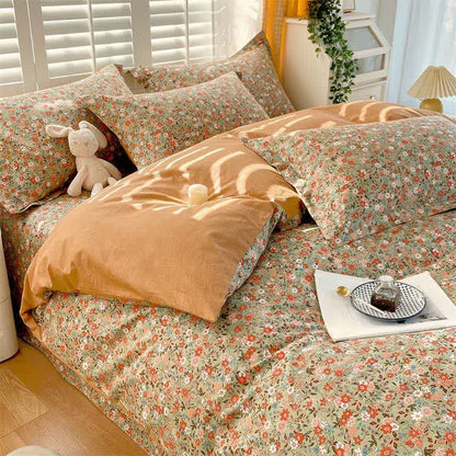 Vintage Floral Leaf Pure Cotton Bedding Set(4PCS) - image 5