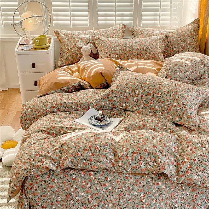 Vintage Floral Leaf Pure Cotton Bedding Set(4PCS) - image 6