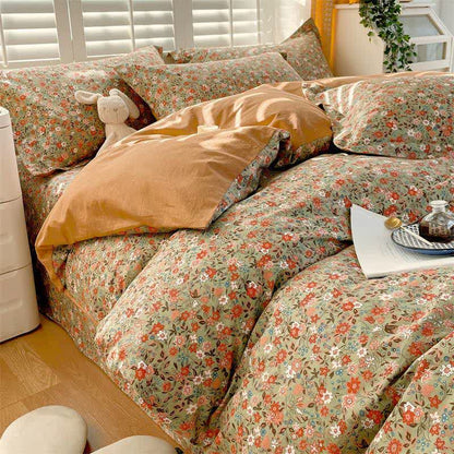Vintage Floral Leaf Pure Cotton Bedding Set(4PCS) - Bedding Set(Fitted Sheet Style) - King - image 0