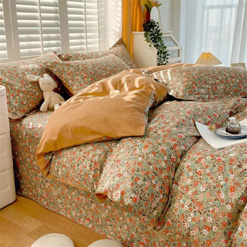 Vintage Floral Leaf Pure Cotton Bedding Set(4PCS) - image 4