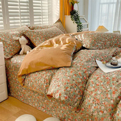 Vintage Floral Leaf Pure Cotton Bedding Set(4PCS) - image 4