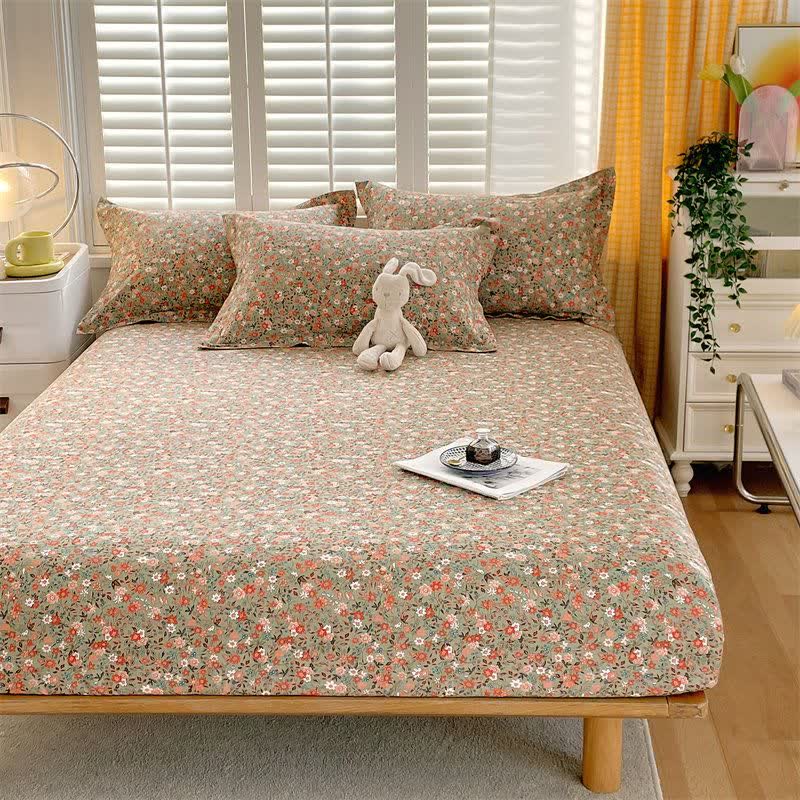 Vintage Floral Leaf Pure Cotton Bedding Set(4PCS) - image 9