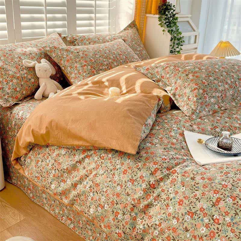 Vintage Floral Leaf Pure Cotton Bedding Set(4PCS) - image 8