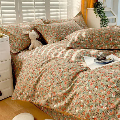 Vintage Floral Leaf Pure Cotton Bedding Set(4PCS) - image 3