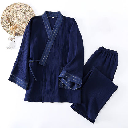 Navy Cotton Gauze Kimono Pajama Set - image 1