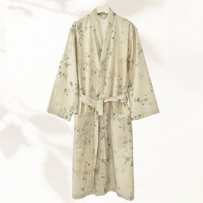 Elegant Floral Cotton Linen Kimono Robe - image 1