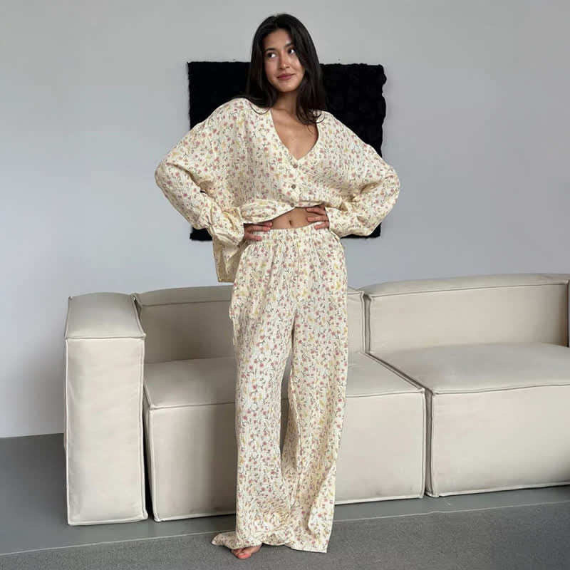Cotton V-Neck Floral Pajama Set - image 2