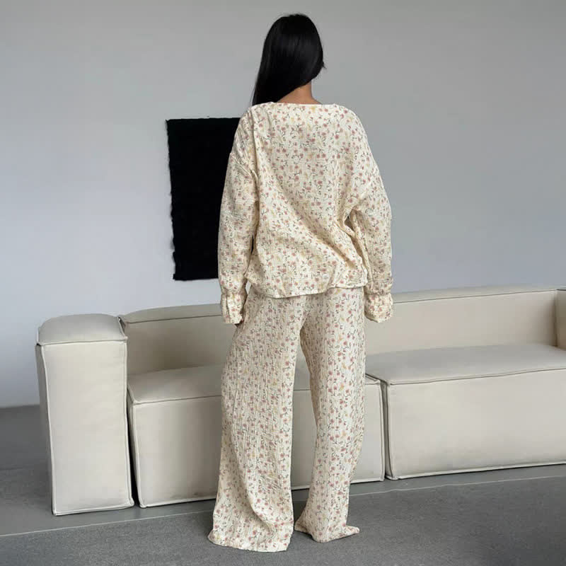 Cotton V-Neck Floral Pajama Set - image 3