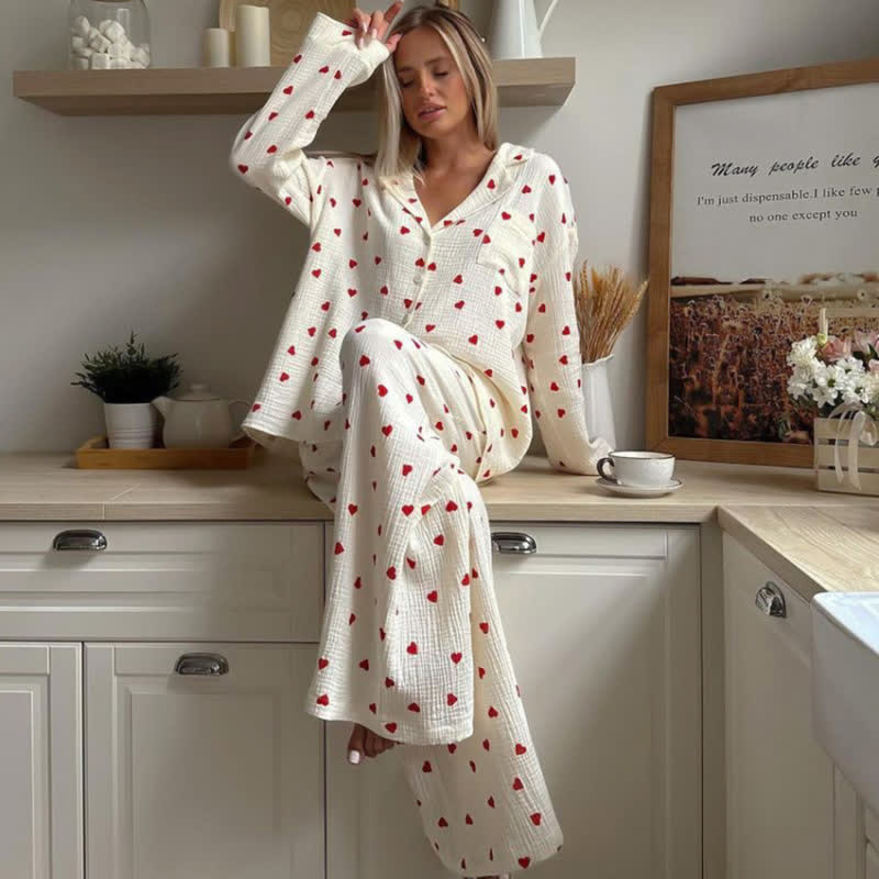 Cotton Red Heart Print Pajama Set - image 1