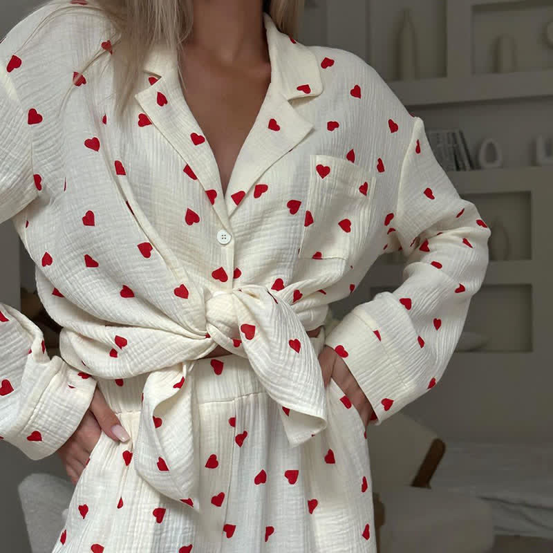 Cotton Red Heart Print Pajama Set - image 5