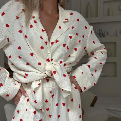Cotton Red Heart Print Pajama Set - image 5