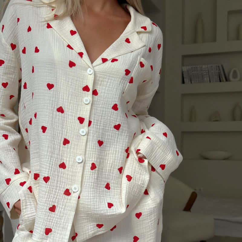 Cotton Red Heart Print Pajama Set - image 4