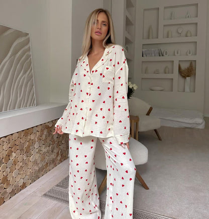 Cotton Red Heart Print Pajama Set - image 2