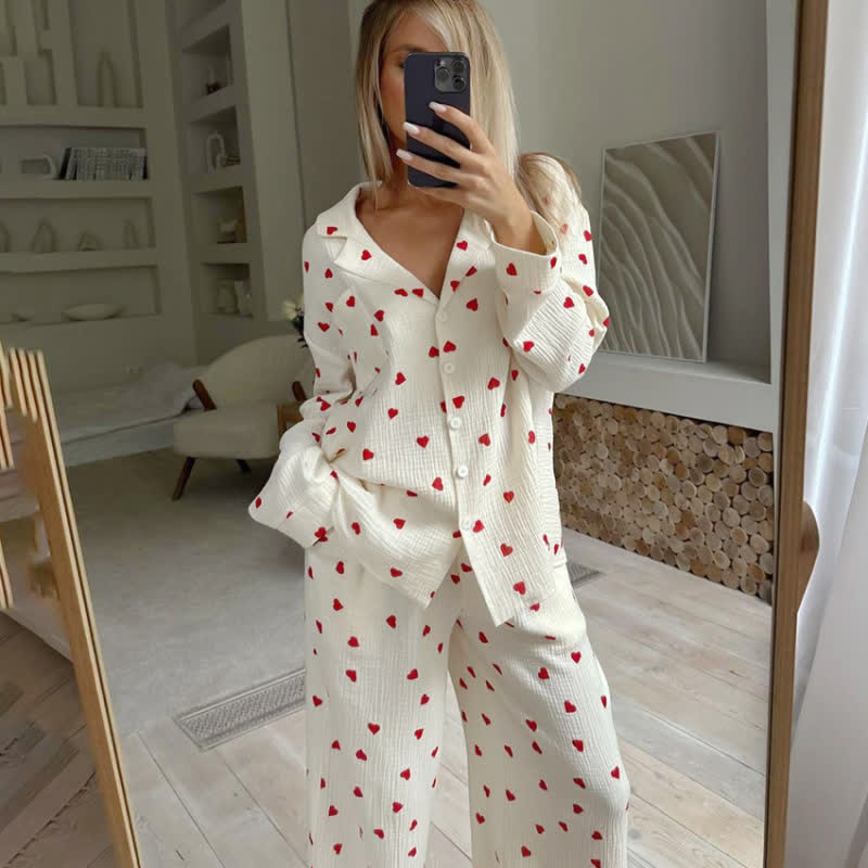 Cotton Red Heart Print Pajama Set - image 3