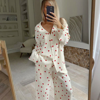 Cotton Red Heart Print Pajama Set - image 3