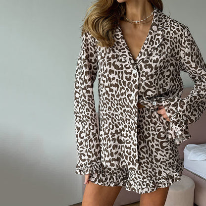 Cotton Leopard Print Ruffle Pajama Set - image 6