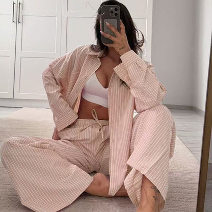 Classic Vertical Stripe Pajama Set - Light Pink - L - image 4