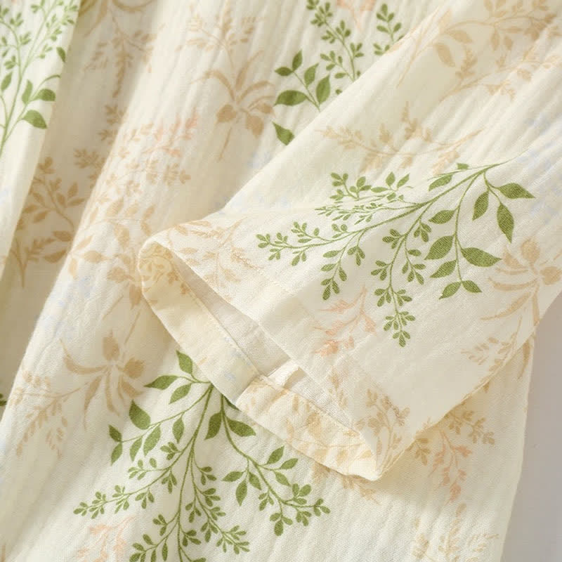 Botanical Leaf Cotton Gauze Pajama Set - image 5