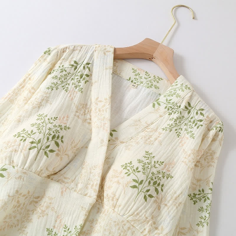 Botanical Leaf Cotton Gauze Pajama Set - image 4