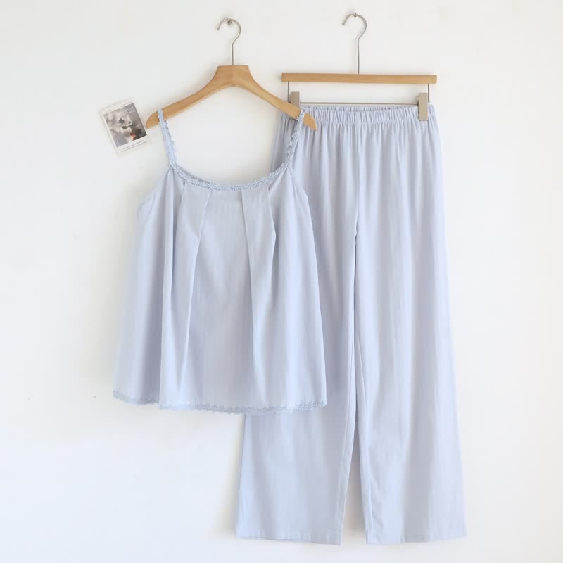 Cotton Jacquard Camisole Pajama Set - Blue - XL - image 1