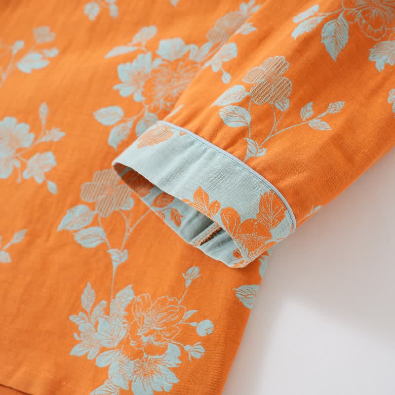 Vintage Asian Inspired Floral Cotton Pajamas - image 3