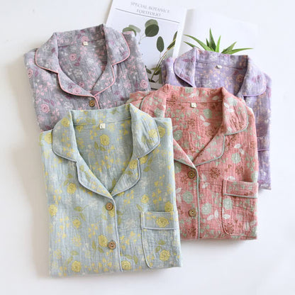 Vintage-Inspired Rose Jacquard Cotton Pajama Set - image 2