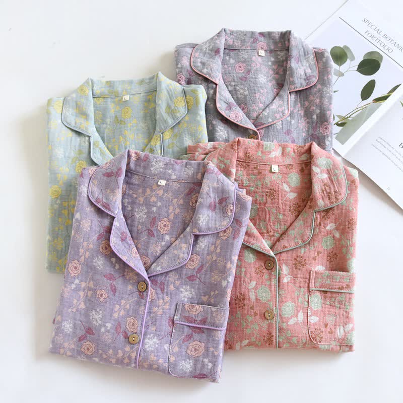 Vintage-Inspired Rose Jacquard Cotton Pajama Set - image 1