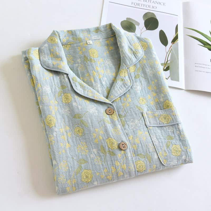 Vintage-Inspired Rose Jacquard Cotton Pajama Set - image 19