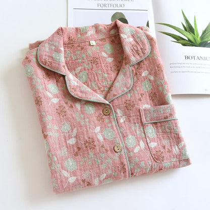Vintage-Inspired Rose Jacquard Cotton Pajama Set - image 5