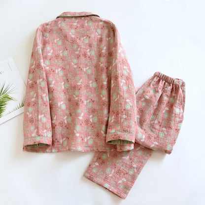 Vintage-Inspired Rose Jacquard Cotton Pajama Set - image 4