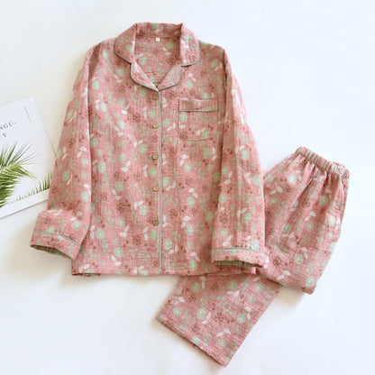 Vintage-Inspired Rose Jacquard Cotton Pajama Set - Pink - XL - image 3