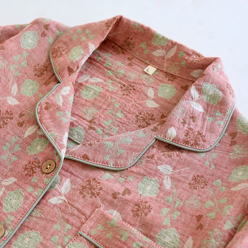 Vintage-Inspired Rose Jacquard Cotton Pajama Set - image 6